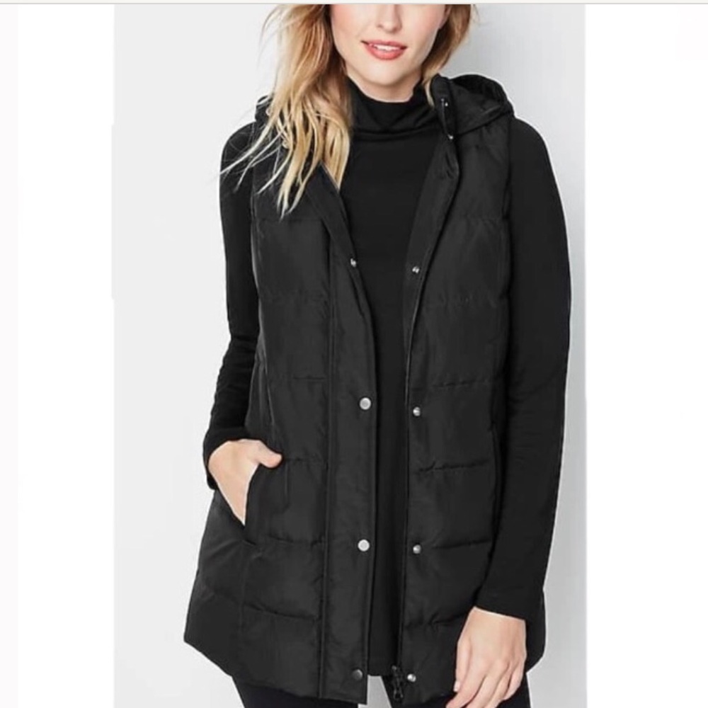 J Jill Hooded Down Fill Puffer Vest Long In Black Casaul Winter Basic Womens XS